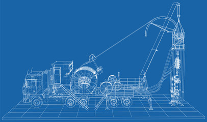 Coil Tubing roll Truck. EPS10 format. Vector created of 3d.