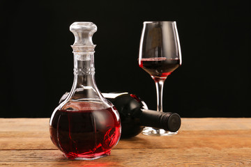 Glassware of tasty wine on table