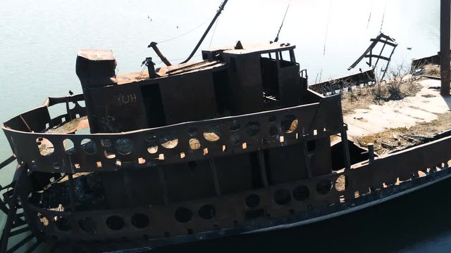 The sunken bridge of an abandoned ship