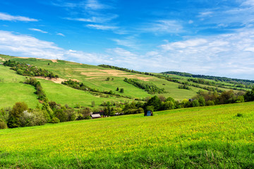 View of Beskid Niski mountain range from the nearby slopes. Beskid Niski is part of Carpathian mountains in Poland - obrazy, fototapety, plakaty