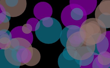 Multicolored translucent circles on a dark background. Red tones. 3D illustration