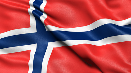 3D illustration of the flag of Norway waving in the wind.