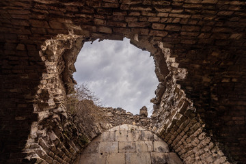 Krak de Chevaliers Crusader Castle damaged during Syria Civil War - obrazy, fototapety, plakaty