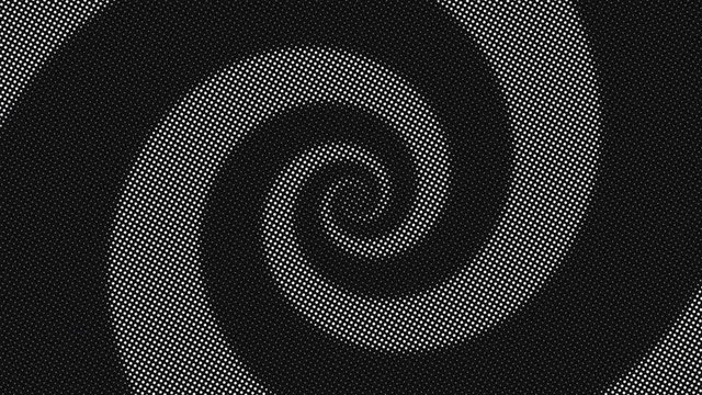 Seamless animation of an spiral in halftone photocopy printed style. Swirl zine culture video loop with a trendy cool psychedelic look 