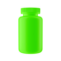 Green Matte Plastic Bottle with Cap, Isolated on white background.