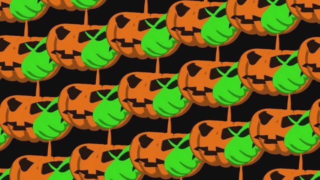 Seamless funny animation of Jack O´lantern pumpkins in halftone photocopy printed style.Zine culture video loop with a trendy cool comic look for Halloween events