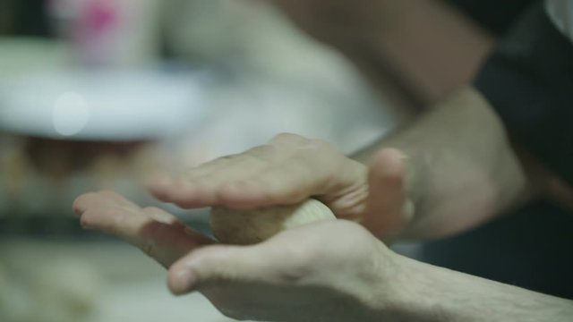 Preparing the dough for baking the bread - slow motion