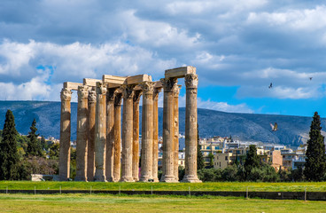 Panoramic view of Temple of Olympian Zeus, known as Olympieion at Leof Andrea Siggrou street in...