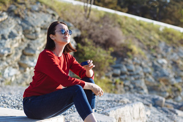 Attractive woman on shore