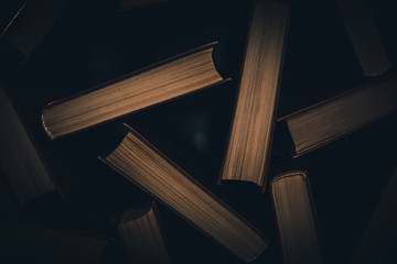 old books, top view. vintage books.