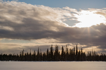 Obraz premium Winter ski trip in the mountains of the circumpolar Urals