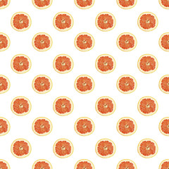 Seamless pattern of isolated slices of grapefruit. Wallpaper for background, design and packaging.
