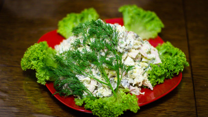Cooked salad with ingredients