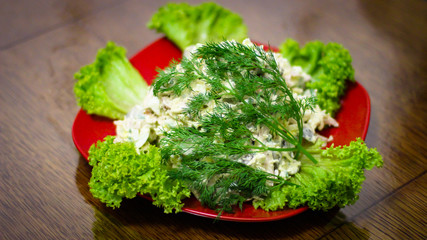 Cooked salad with ingredients