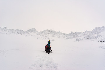 Fototapeta na wymiar Winter ski trip in the mountains of the circumpolar Urals
