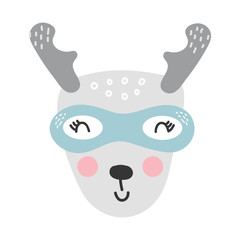 Superhero deer animal. Cute cartoon kids character, vector illustration.