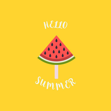 lettering hello summer. Watermelon vector print