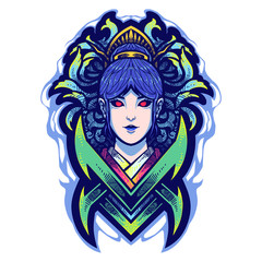 Geisha head mascot logo design