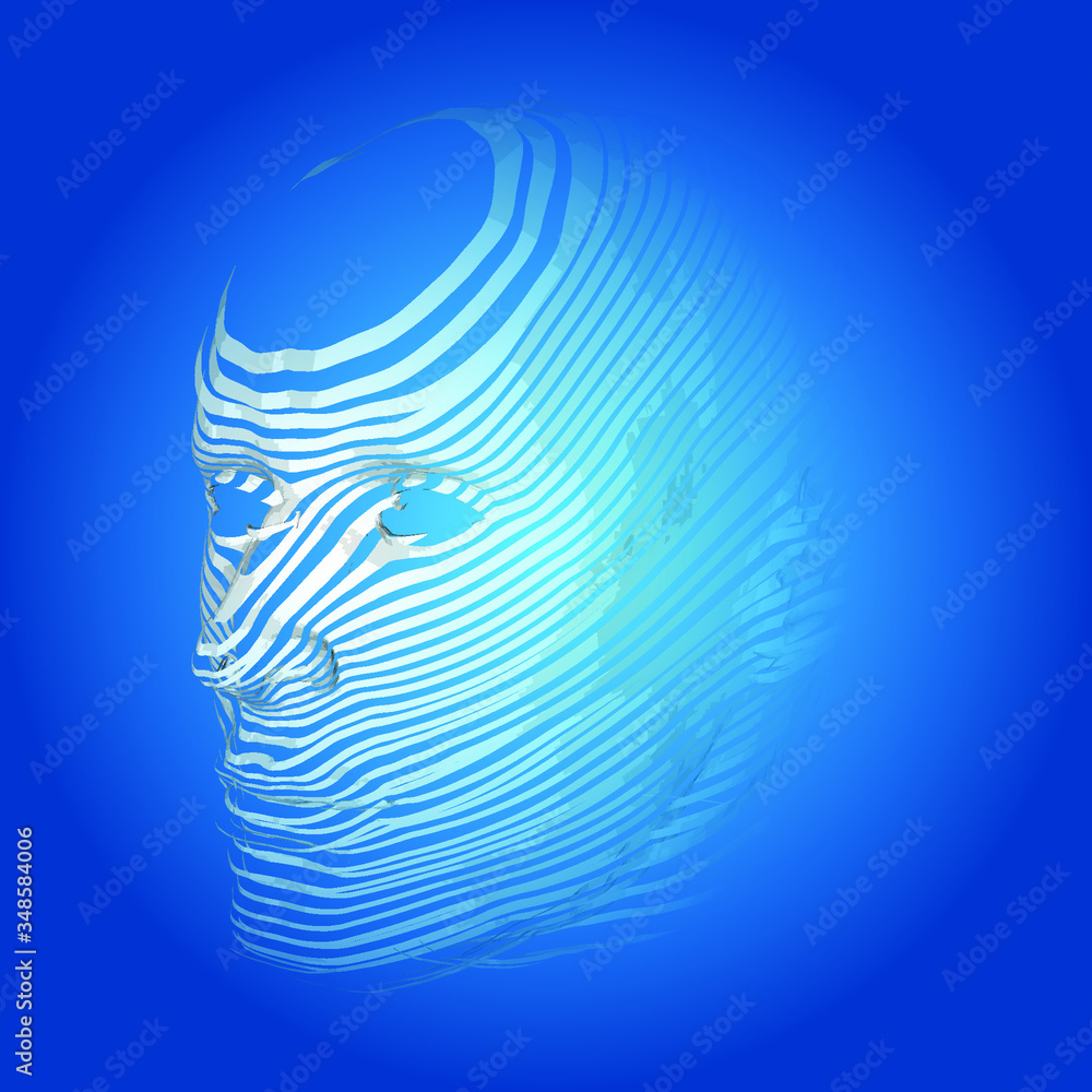 Poster 3d head with white stripes illustration. can be used for artificial intelligence project. vector bac