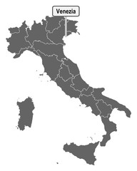 Landkarte von Italien mit Ortsschild von Venezia