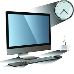 Time management concept. Efficient use of worktime for implementation of the business plan. Vector of a top view of the workplace.