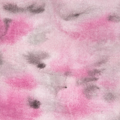 Fototapeta premium Pink watercolor background with black and grays in this abstract design handpainted.