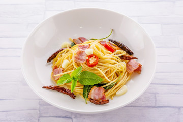 Spaghetti with beacon spicy