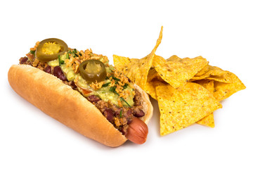 Hot-dog with nachos.
