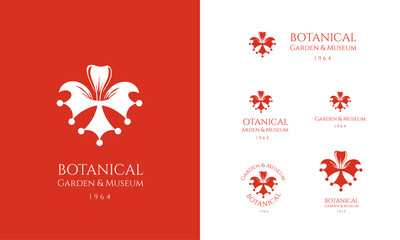 Botanical flower set and heraldry cross logotype symbol with different ways of use