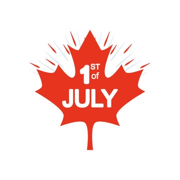 canada day concept, maple leaf with 1stof july lettering design, silhouette style