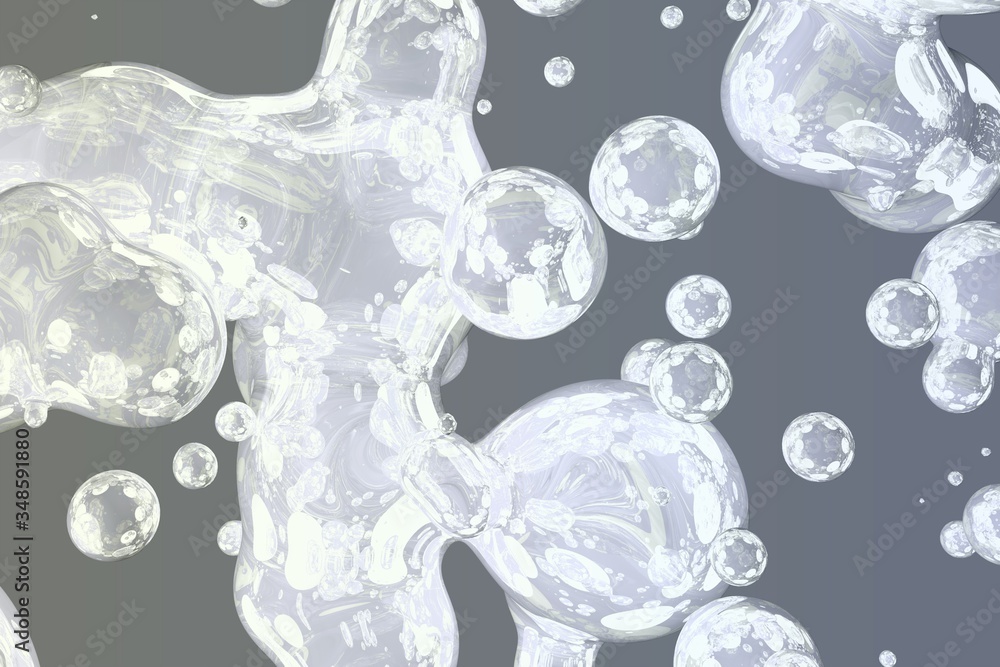 Poster blue soap glossy and shiny bubbles abstract gradient texture 3d illustration - soft focus background