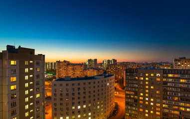 Beautiful sunset in a Zelenograd residential area of Moscow, Russia