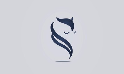 Owl female logo vector illustrations. Emblem design on white background. Fox tail logotype. Face shape