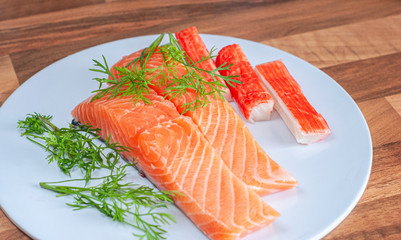 Salmon fillet with crab sticks