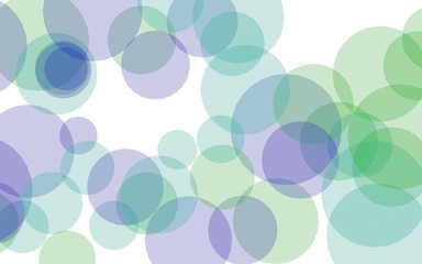 Multicolored translucent circles on a white background. Green tones. 3D illustration