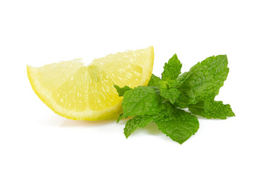 mint and lemon slice isolated on white