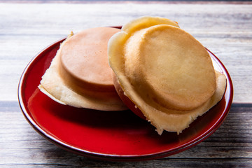 red bean cake (Imagawayaki) is a Japanese dessert and filled with sweet azuki bean paste