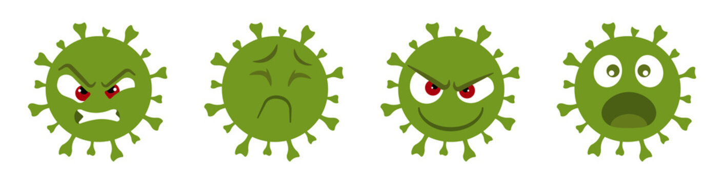 Emoji coronavirus icons. Isolated vector illustration on white background. Bacteria with facial expressions illustration. Vector EPS 10