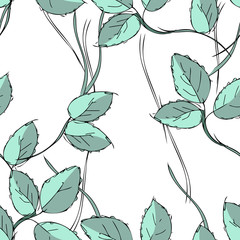 Leaves Seamless Pattern. Hand Drawn Floral Background.
