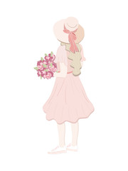 Girl with a bouquet of flowers. Vector illustration 