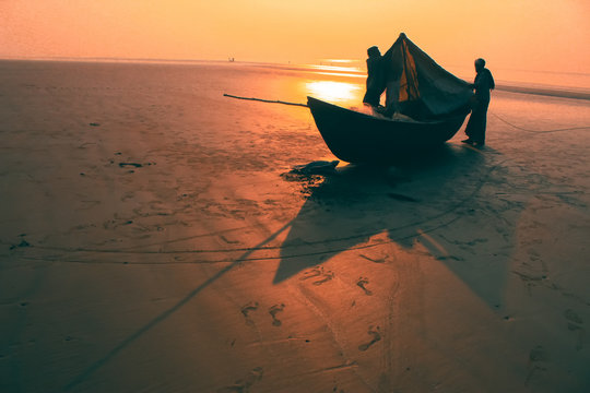 Indian boat with fisher get ready to to catch some fish