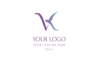 Bird logo vector illustration. Emblem design on white background. Flying bird logotype. VK monogram with wings and head shape