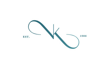 Logo vector linear illustration. Emblem design on white background. Lettering business logotype. VK monogram 