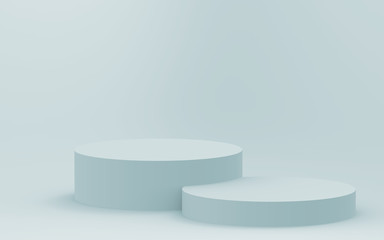 3d gray white bright cylinder podium minimal studio background. Abstract 3d geometric shape object illustration render.