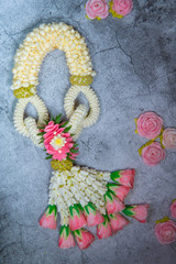 Garland with various flowers and roses