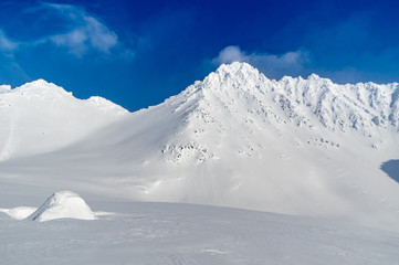 winter ski trip in the mountains of the circumpolar Urals. Ural winter mountains