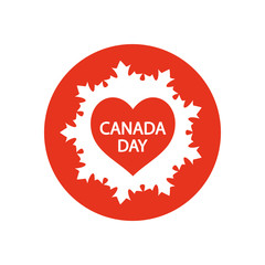 canada day concept, heart with maple leaves around, block silhouette style
