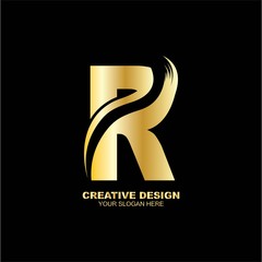 luxury letter R logo template in gold color. Royal premium logo template vector

