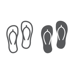 Flip flops line and glyph icon, summer and beach, footwear sign vector graphics, a linear icon on a white background, eps 10.