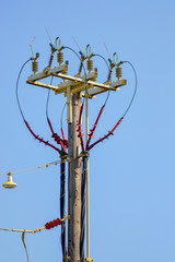 High voltage electric pole and transmission lines